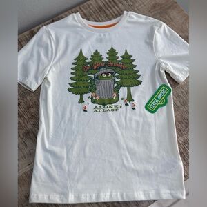 Sesame Street White Tee with Green Oscar the Grouch Forest Graphic